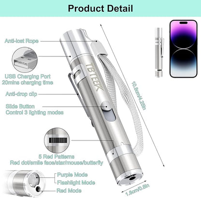 TBTeek Cat Toys, Rechargeable, 3 Light Modes & 5 Adjustable Patterns, Portable Interactive Kitten Pet Dog Cat Mouse Toy for Fun Chase Play Exercise（3 Pack）