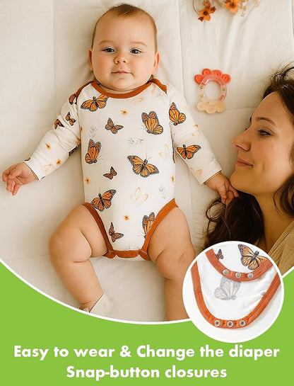 DEFAHN 2PCS Visocse from Bamboo Baby Rompers Unisex Onsies Solid Short Sleeve Baby Bodysuit 0-24 Months