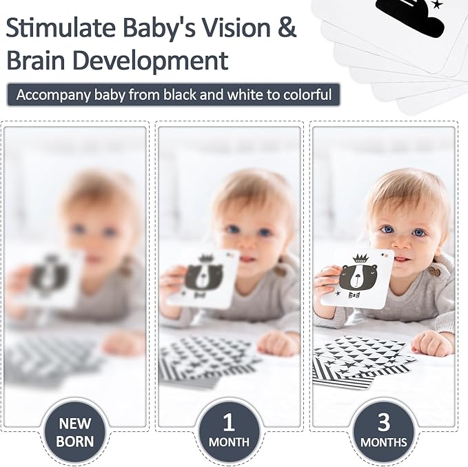 Joyreal High Contrast Baby Toys for Newborn, Black and White Baby Sensory Toys with Car Seat Toys,Infant Toys with Black White Cards Book, Montessori Toys for Baby Gifts