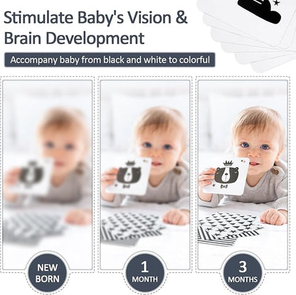 Joyreal High Contrast Baby Toys for Newborn, Black and White Baby Sensory Toys with Car Seat Toys,Infant Toys with Black White Cards Book, Montessori Toys for Baby Gifts