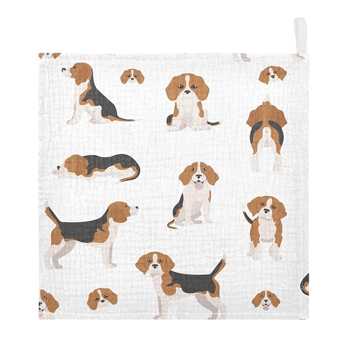 vvfelixl Beagle Puppy Baby Burp Cloths Baby Muslin Washcloths for Boys Girls Cotton Baby Face Towel for Newborn Infants Soft and Absorbent 11.8 X 11.8 in, 5 Pack