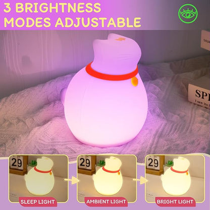 7-Color Changing Cat Night Light, Silicone Rechargeable Nursery Light with Timer & 3 Modes, Kids Bedroom Lamp Touch Sensor (Cute Animal Design)