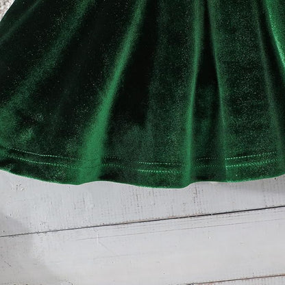 Baby Girls Christmas Outfit Long Sleeve Ruffled Romper+Green Red Velvet Tutu Skirt+Headband Xmas Dress