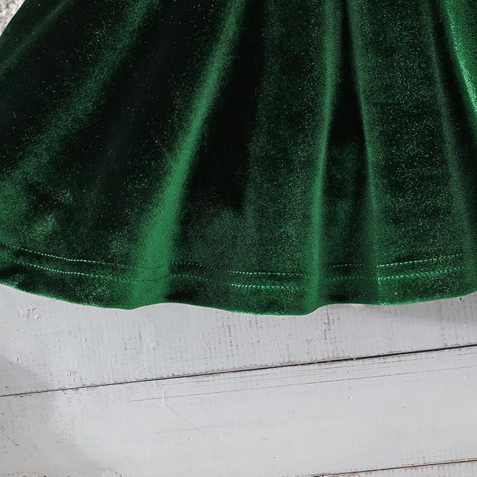 Baby Girls Christmas Outfit Long Sleeve Ruffled Romper+Green Red Velvet Tutu Skirt+Headband Xmas Dress