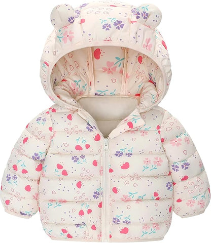 Happy Cherry Infant Baby Cute Cartoon Prints Winter Jacket Bear Ear Hood Warm Puffer Coat 6M-4T