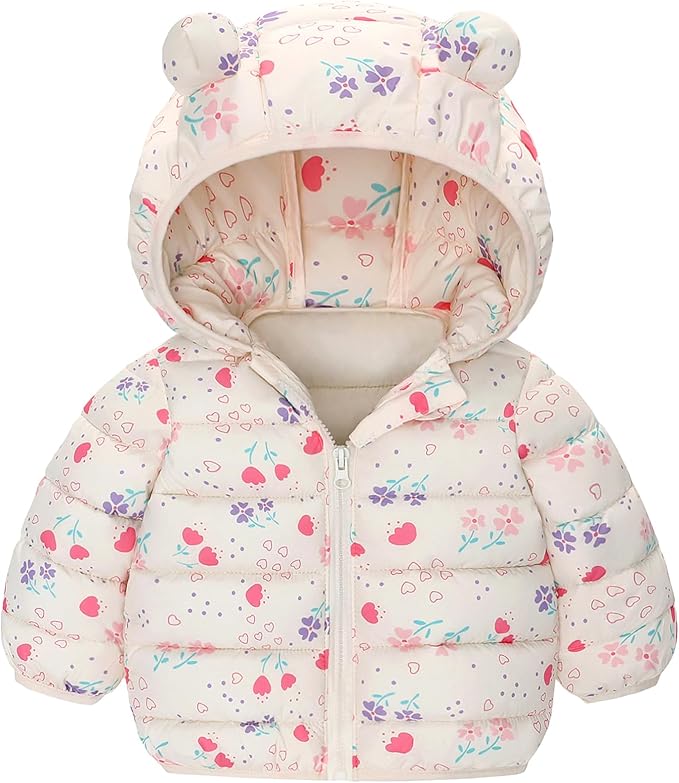 Happy Cherry Infant Baby Cute Cartoon Prints Winter Jacket Bear Ear Hood Warm Puffer Coat 6M-4T