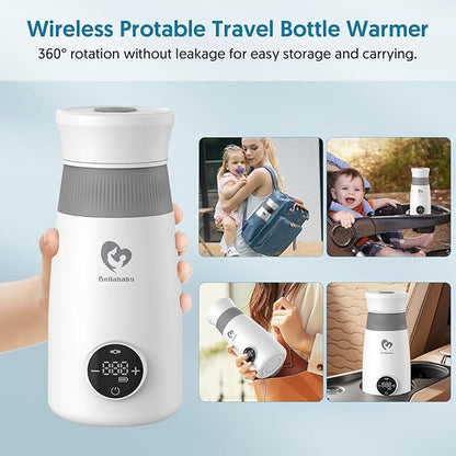 Portable Milk Warmer & Mixer, Cordless Travel Bottle Warmer for Breastmilk, Formula or Water, 10 oz Big Capacity, Big Battery Capacity for Journey, Calienta Biberones Portátil