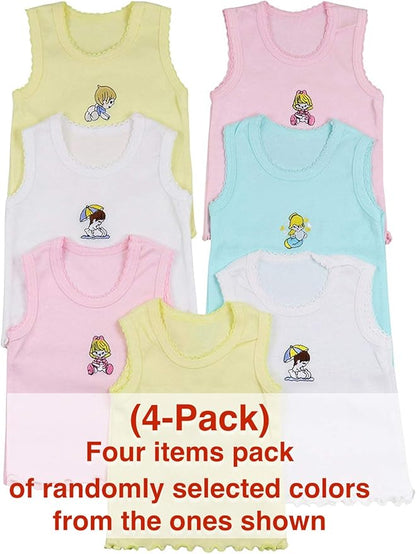 ToBeInStyle Girl's 4 Pack Ruffle Hem Cotton Tank Tops