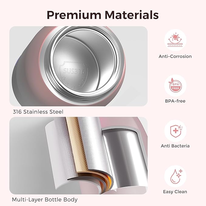 Portable Bottle Warmer for Travel, Dual Heating Modes for Breastmilk & Water, Portable Bottle Milk Warmer with Fast Heating & Long Battery Life, 12 Ounces Large Capacity (Pink)