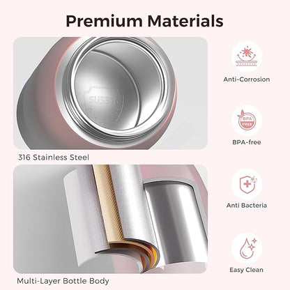 Portable Bottle Warmer for Travel, Dual Heating Modes for Breastmilk & Water, Portable Bottle Milk Warmer with Fast Heating & Long Battery Life, 12 Ounces Large Capacity (Pink)