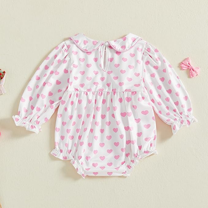 WASAIGOOD Newborn Baby Girl Valentines Romper Infant Doll Neck Bubble Sleeve Bodysuit Heart Outfit Baby Valentines Day Onesie