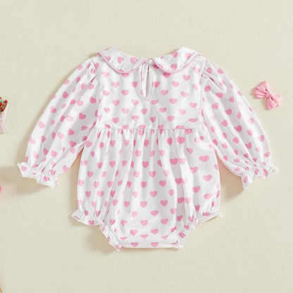 WASAIGOOD Newborn Baby Girl Valentines Romper Infant Doll Neck Bubble Sleeve Bodysuit Heart Outfit Baby Valentines Day Onesie