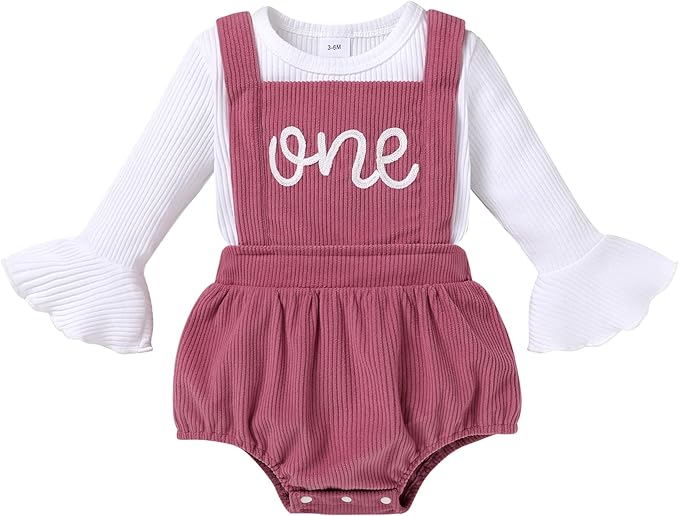 Tiny Cutey Newborn Baby Girl Clothes Bell Sleeve Romper and Corduroy Overalls Shorts Infant Girl Fall Outfits