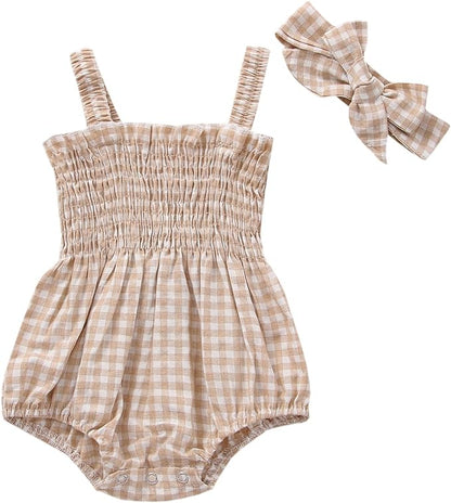 Newborn Baby Girl Bodysuit Sleeveless Halter Frill Romper One-piece Jumpsuit with Headband Summer Clothes Set
