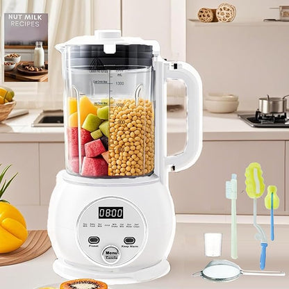 10 in 1 Nut Milk Maker Hot Blender,51oz Homemade Soy, Almond,Oat,Plant Based,Baby Food Maker 20 Blades,Automatic Soybean Machine with 24H Delay Start/Keep Warm8H/Boil Water&Auto Clean