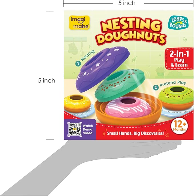 Imagimake Nesting Doughnuts | Leaps & Bounds Baby Toys for 12+ Months | Learning Toys for 1 + Year Old Toddlers and Infant | 2-in-1 Play & Learn | Montessori Baby Toy | Birthday Gifts for 1 Year Old