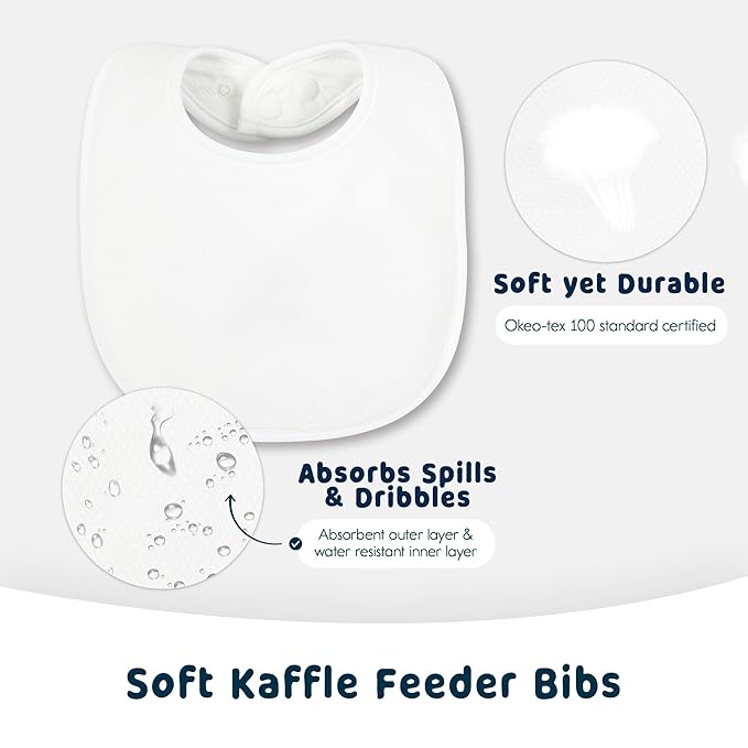 Tiny Twinkle 8 Pack Baby Bibs for Drooling and Teething – Waterproof & Absorbent Bibs for Baby Girl & Boy, Machine Washable Infant Bib Set for Newborns and Toddlers (White 8-Pack)