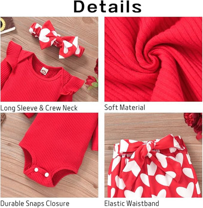 Aalizzwell Preemie Newborn Infant Baby Girls Clothes Ribbed Romper Bodysuit Pants Set Fall Winter Outfits