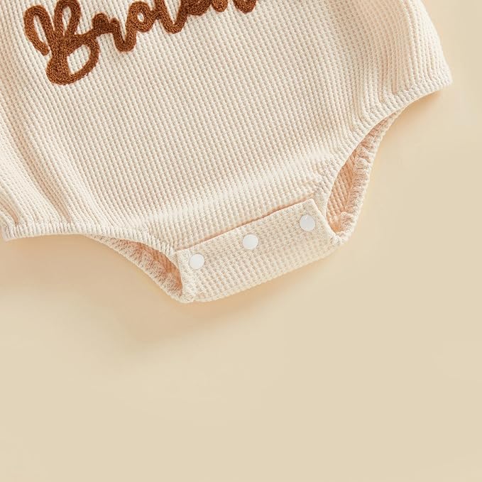 Little Brother Newborn Outfit Infant Baby Boy Lil Bro Shirt Bubble Romper Waffle Bodysuit Siblings Matching Clothes