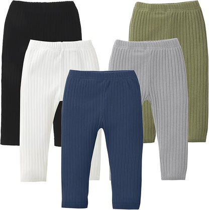 DREAM BUS 5 Pack Toddler Girl Pants Baby Girl Solid Ribbed Pants Toddler Girls Bottoms Leggings Newborn Cotton Jogger