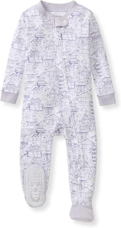 Burt's Bees Baby Baby Girls Sleeper Pajamas, 100% Organic Cotton, One-piece PJs, Diagonal Zip Up Jumpsuit, Snug Fit Footie