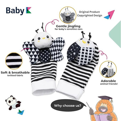 BABY K Baby Rattle Socks & Wrist Toys (Set E) - Newborn Toys for Baby Boy or Girl - Brain Development Infant Toys - Hand and Foot Rattles Suitable for 0-6, 6-12 Months Babies - Newborn Baby Gifts