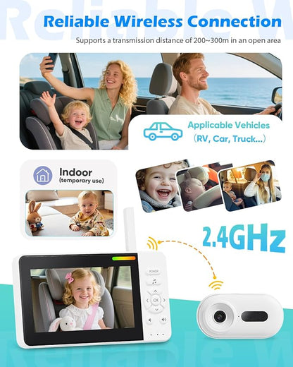 Wireless Baby Car Camera with Upgraded Auto Night Vision, 1080P HD Car Baby Monitor with 360° Adjustable, Easy Install Rear Facing Carseat Mirror, Newborns Travel Essentials Gifts - White