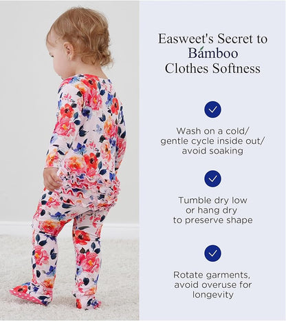 Bamboo Viscose Baby Girl Footie Pajamas, Newborn Sleepers Infant Onesie, 2-Way Zipper Footed Pjs