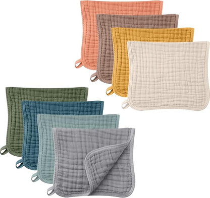 8 Packs Muslin Burp Cloths Large 20" x 10", 6 Layers Unisex Baby Absorbent 100% Cotton Burp Rags Colorful Muslin Washcloths for Baby Plain Soft Cotton Cloth for Babies Girls Boys(Rich Colors)