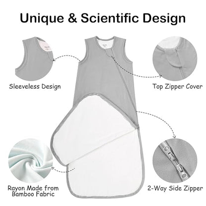 Supersoft Rayon Made from Bamboo Sleep Sack 12-18 Months 0.5 Tog Lightweight Toddler Sleep Sack Baby Wearable Blanket with 2-Way Zipper Summer Unisex Sleeping Bag for Babies (2 Pack) Pink & Gray