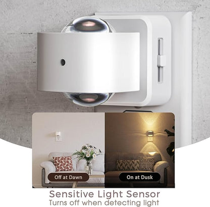 Briignite Night Light Projector, LED Night Lights Plug into Wall, 180° Rotating Night Light for Kids, Dusk to Dawn Sensor, 0-150LM Dimmable, Warm White Ambient Lighting for Bathroom, White, 2 Pack