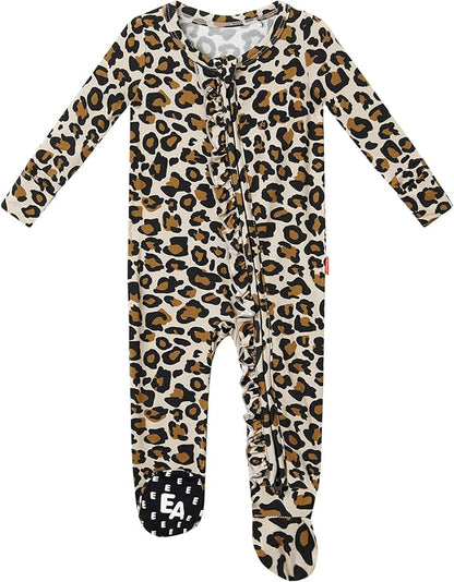 Bamboo Viscose Baby Girl Footie Pajamas, Newborn Sleepers Infant Onesie, 2-Way Zipper Footed Pjs