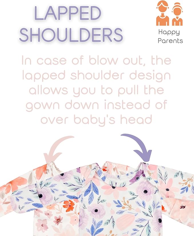 Newborn Baby Knotted Gown Sleeper Gown with Mittens Long Sleeve Nightgown Baby Coming Home Outfit with Hat 2 Pieces