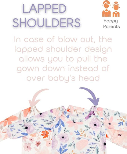 Newborn Baby Knotted Gown Sleeper Gown with Mittens Long Sleeve Nightgown Baby Coming Home Outfit with Hat 2 Pieces