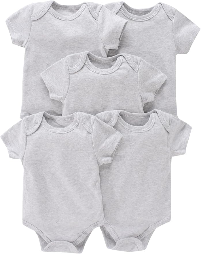 JYHOPE 5-Pack Newborn Infant Short Sleeve Pure Color Romper Bodysuit For Baby Girls And Boys Toddler Summer Clothes