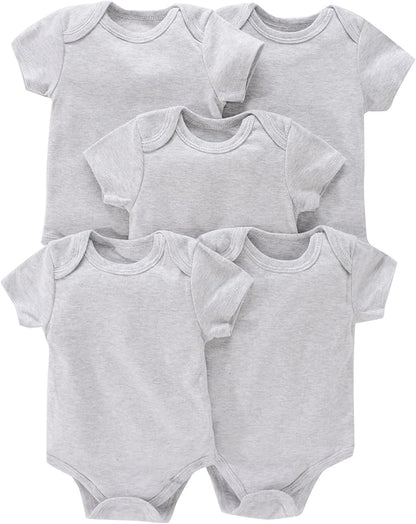 JYHOPE 5-Pack Newborn Infant Short Sleeve Pure Color Romper Bodysuit For Baby Girls And Boys Toddler Summer Clothes