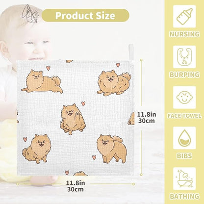vvfelixl Funny Pomeranian Spitz Dogs Baby Burp Cloths Baby Muslin Washcloths for Boys Girls Cotton Baby Face Towel for Newborn Infants Soft and Absorbent 11.8 X 11.8 in, 5 Pack