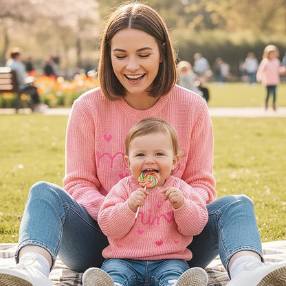 Mommy and Me Sweater Matching Family Outfit Long Sleeve Knit Sweater Pullover Mom and Baby Clothes