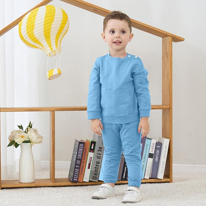 Fullfamous Baby and Toddler Boys 100% Cotton 2 Piece Long Sleeve Sweatshirt and Sweatpant Jogger Pants Set Newborn-4T