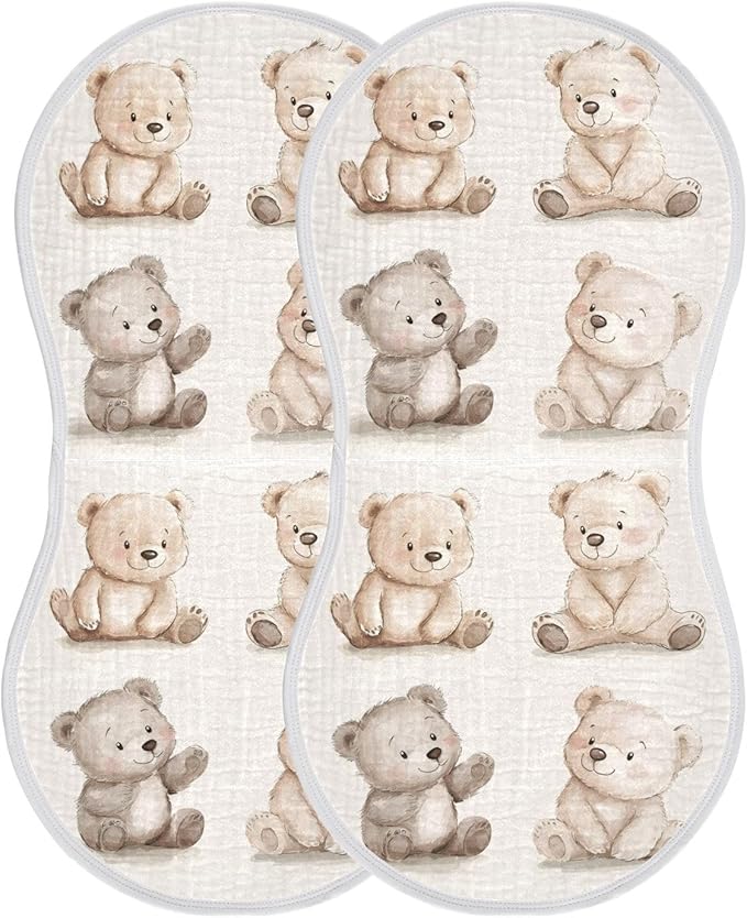 vvfelixl Muslin Burp Cloths Watercolor Bears Baby Washcloths for Baby Girl Boys 2 Pack