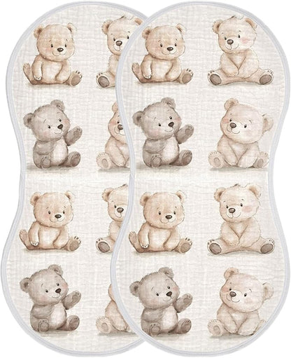 vvfelixl Muslin Burp Cloths Watercolor Bears Baby Washcloths for Baby Girl Boys 2 Pack