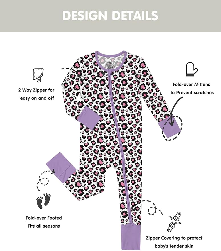 Jimonda Bamboo Baby Boys Romper Fold-Over Footies and Mitten Pajamas Long Sleeve Sleeper Girl Footless Clothes 3-Packs