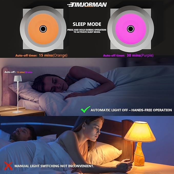 Compact Cordless Table Lamp, Rechargeable LED Night Light, Dual Light Source (RGB Top & Warm Bottom), Touch Control & Timer, Metal Lamp for Bedroom & Kids Room (White 1PACK)