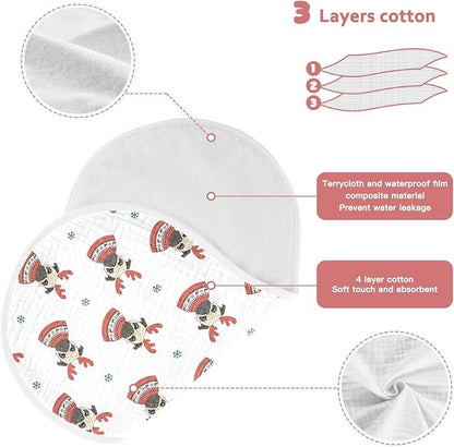 vvfelixl Baby Burp Cloths Christmas Pug Doggy Baby Newborn Cotton Burping Cloths Set Baby Washcloths 4 Pack