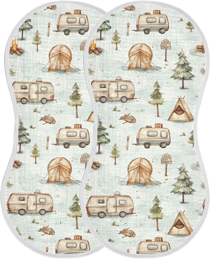 vvfelixl Cartoon Camping Caravan Burp Cloths for Baby Boy Girls Baby Washcloths Burp Rags 1 Pack