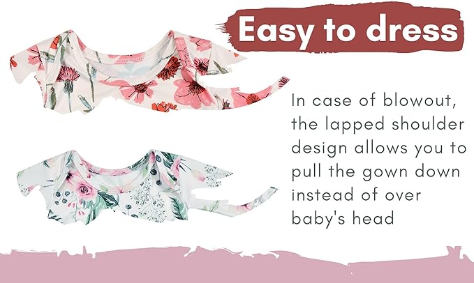 Newborn Baby Boy Long Sleeve Sleeper Gown with Mittens Knotted Gown Coming Home Outfit Nightgown Hat Set 2 Pieces