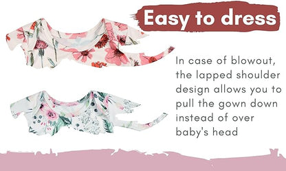 Newborn Baby Boy Long Sleeve Sleeper Gown with Mittens Knotted Gown Coming Home Outfit Nightgown Hat Set 2 Pieces