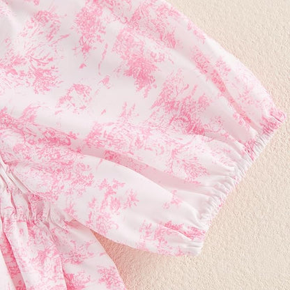 Infant Baby Girls Romper Floral Ruffle Sleeve Pleated Smocked Bubble One Piece Ruched Jumpsuit Summer Bodysuit