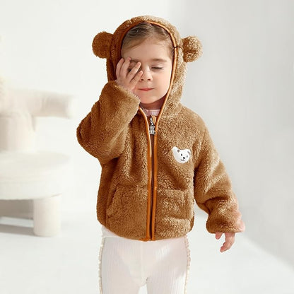 Baby Boys Girls Fleece Jackets Zip Up Hoodies Cute Bear Coats Fall Winter Fuzzy Jacket Newborn Boys Girls Outwear