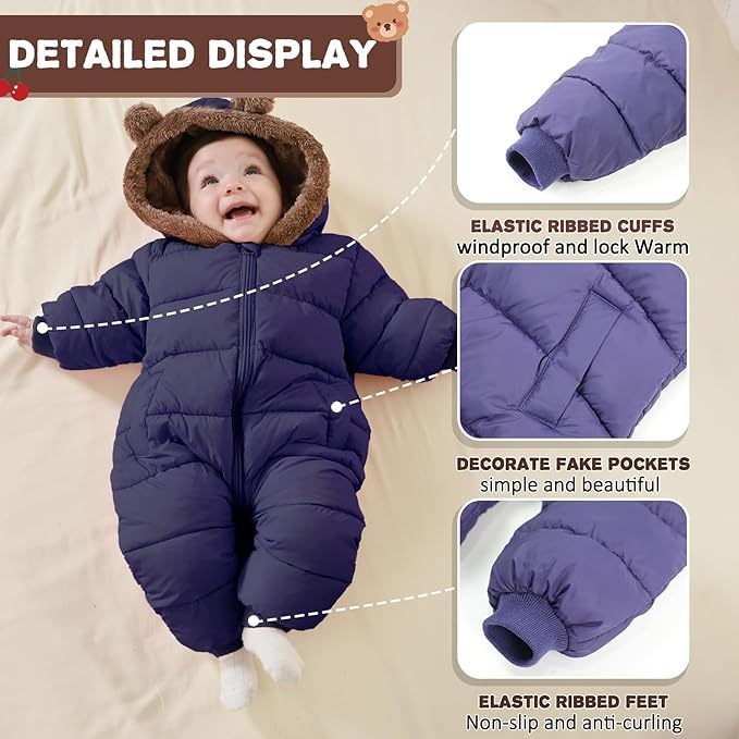 Baby Boys Girls Snowsuit Winter Clothes Suit Hooded Jumpsuit Romper Bear Outfit Infant Warm Coat Outwear Overcoat